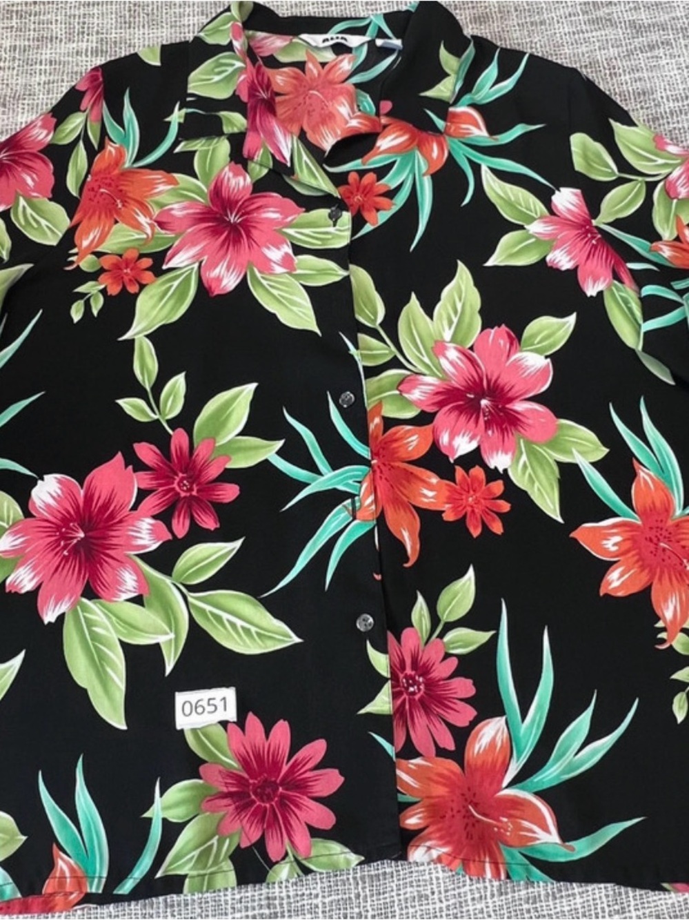 Alia Black Hawaiian Shirt with Pink & Orange Floral Print